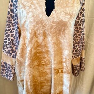 Easel Tan and Leopard Print Women's Tunic